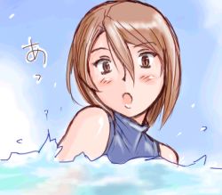 Rule 34 | 00s, 1girl, brown eyes, brown hair, female focus, lowres, aged up, outdoors, rozen maiden, short hair, sky, solo, souseiseki, swimming, swimsuit, tsuda nanafushi, water