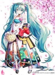 Rule 34 | 1girl, aqua eyes, aqua hair, bare shoulders, black footwear, blush, bouquet, bow, branch, breasts, commentary request, dress, elbow gloves, flower, fujima takuya, gloves, hair between eyes, hatsune miku, heart, holding, holding bouquet, long hair, looking at viewer, parted lips, petals, pink flower, red bow, shoes, simple background, sleeveless, sleeveless dress, small breasts, solo, twintails, very long hair, vocaloid, white background, white dress, white flower, white gloves