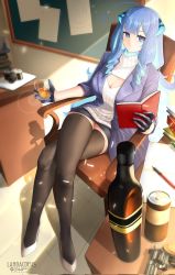 Rule 34 | 1girl, ahoge, alcohol, black gloves, book, bottle, breasts, camera, chair, cleavage cutout, clothing cutout, commission, crossed legs, cup, drill hair, drill sidelocks, drink, drinking glass, dullahan, female focus, glass, gloves, gun, handgun, high heels, highres, horns, ice, ice cube, jacket, landacdeus, large breasts, liquor, long hair, prism project, revolver, rikudou yura, second-party source, sidelocks, skeb commission, solo, sweater, symbol-shaped pupils, thighhighs, turtleneck, turtleneck sweater, very long hair, virtual youtuber, weapon, whiskey, x-shaped pupils, x x