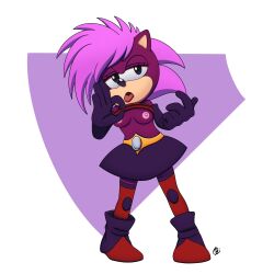 Rule 34 | 1girl, boots, breasts, clothes lift, flashing, furry, gloves, highres, innotsu, nipples, pink hair, sega, shirt, shirt lift, skirt, solo, sonia the hedgehog, sonic (series), sonic underground, tongue, tongue out