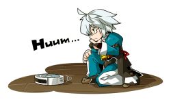 Rule 34 | 1boy, ahoge, bow, byourou, head rest, glasses, japanese clothes, male focus, morichika rinnosuke, ribbon, robotic vacuum cleaner, short hair, silver hair, solo, touhou