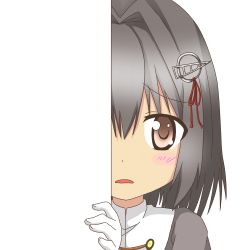 Rule 34 | 10s, 1girl, black hair, brown eyes, haguro (kancolle), hair ornament, kantai collection, looking at viewer, nagineko, parted lips, peeking out, short hair, solo, transparent background