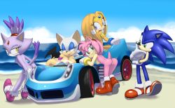 Rule 34 | 1boy, 4girls, amy rose, animal ears, animal nose, armlet, artist name, ass, back, bat ears, bat girl, bat wings, beach, bent over, black wings, blaze the cat, blue eyes, blue eyeshadow, blue fur, blue gemstone, blue hair, blue sky, body fur, breasts, car, cat ears, cat girl, cat tail, circlet, cleft of venus, closed mouth, cloud, colored tips, day, elbow gloves, eyelashes, eyeshadow, forehead jewel, from behind, full body, fur-trimmed footwear, fur-trimmed gloves, fur trim, furry, furry female, furry male, gem, gloves, gold, green eyes, grin, hair tie, hairband, half-closed eyes, hand on own chin, happy, heel up, horizon, jewelry, large breasts, leaning forward, leaning on object, legs, lipstick, long hair, looking at another, looking back, looking down, makeup, motor vehicle, multicolored hair, multiple girls, neck ring, nude, ocean, open mouth, orange fur, orange hair, outdoors, pink fur, pink hair, pink lips, presenting, purple footwear, purple fur, purple hair, pussy, red footwear, red gemstone, red hairband, rockthebull, rouge the bat, shoes, short hair, sidelocks, sideways mouth, signature, sitting, sky, small breasts, smile, socks, sonic (series), sonic the hedgehog, spiked hair, sports car, standing, stroking own chin, tail, tail raised, team sonic racing, teeth, thighs, tikal the echidna, tire, toes up, tongue, tongue out, topknot, two-tone fur, two-tone hair, uncensored, vehicle, white fur, white gloves, white hair, white socks, wings, yellow eyes