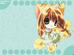 Rule 34 | 1girl, animal ears, brown hair, cat ears, cat tail, character name, child, copyright name, di gi charat, green eyes, hat, koge donbo, long hair, puchiko, solo, tail