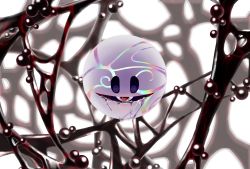 Rule 34 | absurdres, blurry, blurry background, bubble, colored skin, commentary request, crying, empty eyes, eye reflection, false smile, floating, glaring, highres, kirby, kirby: star allies, kirby (series), light, nintendo, no humans, rainbow gradient, red eyes, reflection, smile, spoilers, tears, third eye, void (kirby), void termina, wakame (pixiv), white background, white skin
