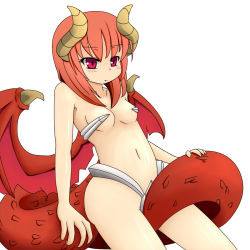 Rule 34 | areola slip, breasts, cleavage, dragon, dragon girl, horns, monster girl, new years (artist), orange hair, red eyes, scales, single horn, tail, wings