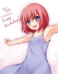 Rule 34 | 00s, 1girl, aged down, armpits, arms up, bad id, bad twitter id, blue eyes, blush, child, dress, happy birthday, hisui (tsukihime), open mouth, outstretched arms, red hair, short hair, smile, solo, tsukihime, yasuo (torinikukani)