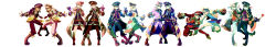 Rule 34 | absurdres, alternate costume, blonde hair, blue eyes, boots, cigar, creatures (company), emmet (pokemon), flower, game freak, gline, gloves, green eyes, grey hair, holding hands, hat, highres, ingo (pokemon), jumping, long image, looking at viewer, male focus, midriff, nintendo, outstretched arm, poke ball, pokemon, red eyes, rose, siblings, smoking, twins, wide image, yellow eyes