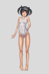 Rule 34 | 1girl, bad id, bad pixiv id, black hair, competition swimsuit, highleg, highleg swimsuit, highres, naoki yukira, one-piece swimsuit, original, red eyes, short hair, solo, swimsuit, twintails, white one-piece swimsuit