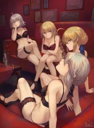 Rule 34 | 4girls, ahoge, arm support, artoria pendragon (all), artoria pendragon (fate), bare shoulders, black bra, black panties, blonde hair, blue eyes, blue ribbon, blush, bow, bow bra, bra, braid, braided bun, breasts, bridal garter, cleavage, collarbone, couch, crossed arms, crossed legs, crown braid, elbow rest, expressionless, fate/grand order, fate/stay night, fate (series), green eyes, groin, hair between eyes, hair bun, hair ribbon, half-closed eyes, hand on own cheek, hand on own face, head tilt, highres, indoors, jeanne d&#039;arc (fate), jeanne d&#039;arc (ruler) (fate), jeanne d&#039;arc alter (avenger) (fate), jeanne d&#039;arc alter (fate), jewelry, knees together feet apart, large breasts, leaning forward, long hair, looking at viewer, mashuu (neko no oyashiro), medium breasts, multiple girls, navel, necklace, panties, parted lips, photo (object), picture frame, red bra, removed, ribbon, ribbon-trimmed bra, saber (fate), saber alter, short hair, sidelocks, single braid, single hair bun, sitting, smile, stomach, table, take your pick, tareme, thighs, twitter username, underwear, underwear only, vase, very long hair, yellow eyes