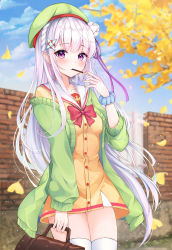 Rule 34 | 1girl, absurdres, bad id, bad twitter id, bag, bare shoulders, blunt bangs, blush, bow, braid, breasts, collarbone, commentary request, day, eating, emilia (re:zero), flower, food, french braid, green hat, green jacket, hair flower, hair ornament, hair ribbon, hat, highres, holding, holding bag, jacket, lebring, light purple hair, long hair, looking at viewer, medium breasts, outdoors, pocky, pointy ears, purple eyes, purple ribbon, re:zero kara hajimeru isekai seikatsu, red bow, ribbon, rose, school uniform, silver hair, solo, thighhighs, white flower, white rose, x hair ornament