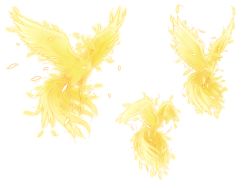 Rule 34 | bird, caladrius, caladrius (character), feathers, fire, flying, glowing, gradient background, no humans, official art, phoenix, simple background, solo, white background, yasuda suzuhito