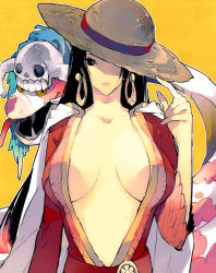 Rule 34 | boa hancock, breasts, cape, cleavage, hat, highres, jpeg artifacts, one piece, resized, salome (one piece), straw hat