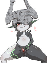 Rule 34 | 1girl, bad id, bad tumblr id, black skin, breasts, censored, colored sclera, colored skin, fang, flat chest, heart, heart censor, helmet, long hair, midna, multicolored skin, naughty face, navel, neon trim, nintendo, no nipples, nude, one eye covered, pointy ears, pussy, red eyes, small breasts, smile, solo, spread legs, spread pussy, the legend of zelda, the legend of zelda: twilight princess, thick thighs, thighs, torathi, two-tone skin, white skin, yellow sclera