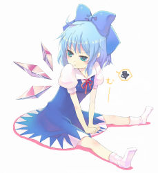 Rule 34 | :t, ahoge, blue eyes, blue hair, bow, cirno, embodiment of scarlet devil, gapiko, hair bow, highres, pout, short hair, socks, solo, tears, touhou, wings