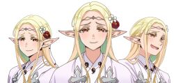 Rule 34 | blonde hair, edomae elf, eldali ilma fanomenel, elf, japanese clothes, long hair, looking at viewer, miko, official art, pointy ears, transparent background, yellow eyes