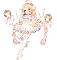 Rule 34 | 1girl, :3, :d, angel (ark order), angel wings, ao jun, ark order, bell, blonde hair, blue eyes, blush, bow, braid, constellation print, detached wings, diadem, dress, flower, forehead, frilled dress, frills, full body, gears, gloves, hair ornament, halo, holding, holding flower, long hair, looking at viewer, mini wings, official art, open mouth, pantyhose, pink pupils, pointy ears, puffy dress, red flower, red rose, rose, see-through, see-through legwear, short dress, sidelocks, smile, solo, standing, standing on one leg, star-shaped pupils, star (symbol), star hair ornament, star print, stirrup legwear, symbol-shaped pupils, tachi-e, toeless legwear, transparent background, twin braids, variant set, veil, very long hair, white dress, white gloves, white pantyhose, white wings, wings, yellow bow