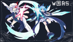 Rule 34 | 2girls, black rock shooter, black rock shooter (character), black rock shooter (cosplay), circled 9, cirno, cosplay, female focus, letty whiterock, multiple girls, parody, power connection, satou, torn clothes, touhou, vocaloid, white rock shooter