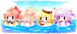 Rule 34 | &gt; &lt;, 4girls, :d, ahoge, bad id, bad pixiv id, blonde hair, blush stickers, book, chibi, commentary request, day, fang, floating, hair ornament, hair ribbon, haru431, hat, holding, holding book, i-168 (kancolle), i-19 (kancolle), i-58 (kancolle), i-8 (kancolle), kantai collection, lifebuoy, lineup, long hair, multiple girls, musical note, notice lines, open mouth, orange hair, outdoors, ponytail, purple hair, red hair, ribbon, school swimsuit, school uniform, serafuku, smile, swim ring, swimsuit, two side up, water, white ribbon, xd, | |, || ||
