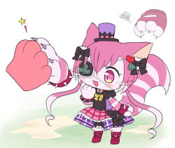 Rule 34 | 1girl, boots, cat, cat busters, cheshire (cat busters), eyepatch, furry, furry female, hat, mini hat, pink hair, solo, wataboshi