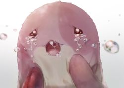 Rule 34 | 1other, blurry, blurry foreground, buck teeth, commentary request, crying, drooling, flying teardrops, hands up, highres, ito haruko, looking at viewer, maaa, made in abyss, no humans, open mouth, simple background, solo, tears, teeth, white background