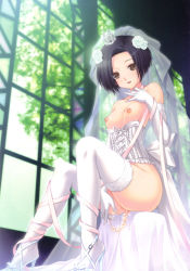 Rule 34 | 1girl, :d, absurdres, anal, anal beads, anal object insertion, black eyes, black hair, breasts, bridal veil, corset, crown, dress, elbow gloves, from below, fusataka shikibu, gloves, high heels, highres, jewelry, kobayakawa rinko, looking at viewer, love plus, mini crown, necklace, nipples, no panties, non-web source, object insertion, open mouth, open shoes, pussy juice, revealing clothes, sandals, scan, sex toy, shoes, short hair, sitting, small breasts, smile, solo, thighhighs, veil, wedding dress, white gloves, white thighhighs, window