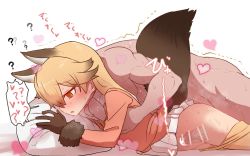 Rule 34 | 10s, 1boy, 1girl, ?, animal ears, bar censor, blonde hair, blush, censored, clothed female nude male, clothes pull, cum, cum in pussy, ejaculation, ezo red fox (kemono friends), fox ears, fox tail, from behind, gloves, groin, groping, heart, hetero, internal cumshot, kemono friends, long hair, long sleeves, lying, motion lines, muscular, no panties, nude, on stomach, orange eyes, orange shirt, penis, pillow, pleated skirt, prone bone, sex, sex from behind, shirt, simple background, skirt, sumiyao (amam), sweat, tail, thighhighs, uterus, veins, veiny penis, white background, x-ray