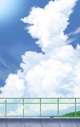 Rule 34 | blue sky, cloud, cloudy sky, fence, grass, no humans, original, painting (medium), scenery, shoes, sky, traditional media, unworn shoes, waribashi37