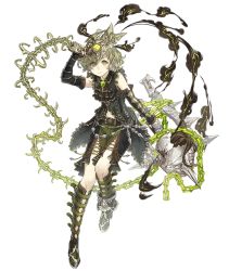 Rule 34 | 1boy, belt, chain, cross-laced clothes, detached sleeves, full body, green eyes, green hair, gun, handgun, ji no, looking at viewer, male focus, official art, pinocchio (sinoalice), revolver, shorts, sinoalice, sleeveless, smoke, solo, transparent background, weapon