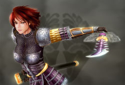 Rule 34 | armor, red eyes, red hair, sengoku musou, sengoku musou 2, short hair, solo, sword, tachibana ginchiyo, weapon