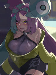 1girl breasts creatures_(company) game_freak iono_(pokemon) large_breasts multicolored_hair nintendo pink_hair pokemon pokemon_sv solo two-tone_hair x