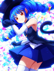 Rule 34 | blue cat (precure), blue hair, braid, cat tail, commentary request, unworn eyewear, gloves, hat, highres, mao (star twinkle precure), mimimix, paw pose, pointy ears, precure, sleeveless, star twinkle precure, tail, top hat, twin braids, yellow eyes