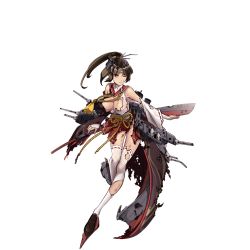Rule 34 | 1girl, artist request, black hair, breasts, bridal gauntlets, burnt clothes, cleavage, damaged, detached sleeves, forehead protector, full body, hull shoes, large breasts, legs, loafers, long hair, looking at viewer, official art, one eye closed, parted lips, ponytail, propeller, red skirt, ribbon-trimmed legwear, ribbon-trimmed sleeves, ribbon trim, rigging, sailor collar, shoes, skirt, smudge, solo, takao (warship girls r), tassel, thighhighs, thighs, torn clothes, transparent background, turret, waist cape, warship girls r, white thighhighs, wide sleeves, wince, yellow eyes, yellow rope, zettai ryouiki