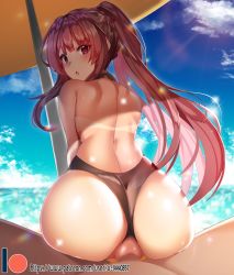 Rule 34 | 1girl, :o, ass, bare back, black one-piece swimsuit, blue sky, blunt bangs, censored, cloud, commentary request, day, from behind, girls&#039; frontline, highres, long hair, looking at viewer, looking back, maze yuri, mosaic censoring, ocean, one-piece swimsuit, parasol, patreon username, penis, ponytail, red eyes, red hair, reverse cowgirl position, sex, sex from behind, sky, solo focus, straddling, swimsuit, tan, tanline, umbrella, vaginal, wa2000 (girls&#039; frontline)