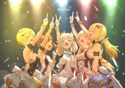 Rule 34 | 5girls, akai haato, aki rosenthal, animal ears, armpits, bare shoulders, blonde hair, blush, bow, bowtie, braid, breasts, brown hair, clenched hand, closed eyes, commentary request, confetti, crown, detached hair, fox ears, fox girl, gloves, hair ornament, hair ribbon, happy, hashtag, highres, hololive, large breasts, light, long hair, multiple girls, natsuiro matsuri, official alternate costume, open mouth, pointing, pointing up, ribbon, shirakami fubuki, sideboob, silver hair, skirt, smile, virtual youtuber, white gloves, yozora mel, yuikannon
