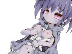 Rule 34 | 1girl, breasts, censored, game cg, ghoul, ghoul x ghoulah, large breasts, lifting own clothing, monster girl, nipples, purple eyes, purple hair, pussy, transparent background, wolf rpg editor