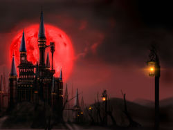 Rule 34 | candle, castle, clock, clock tower, cloud, embodiment of scarlet devil, female focus, full moon, highres, moon, night, no humans, red moon, scarlet devil mansion, scenery, shadowing, touhou, tower
