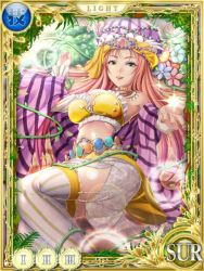 Rule 34 | 1girl, belt, breasts, circle of mana, cleavage, dress, feathers, flower, green eyes, isabella (seiken densetsu 3), jewelry, jpeg artifacts, necklace, official art, red hair, seiken densetsu, seiken densetsu 3, thighhighs, turban