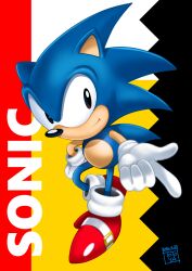 Rule 34 | 1boy, animal ears, animal nose, black eyes, blue fur, character name, closed mouth, full body, furry, furry male, gloves, judy totoya, red footwear, shoes, smile, sneakers, solo, sonic (series), sonic the hedgehog, sonic the hedgehog (classic), white gloves