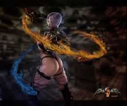 Rule 34 | 1girl, 3d, absurdres, armor, ass, blue eyes, breasts, choker, fire, fire, gauntlets, highres, image sample, isabella valentine, jewelry, legs, leotard, lipstick, makeup, namco, pauldrons, purple hair, purple legwear, ruyueyoufei, shoulder armor, sideboob, single gauntlet, solo, soul calibur, soulcalibur, soulcalibur iv, thigh strap, thighs, toned, underboob, weapon, whip sword