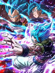 Rule 34 | 3boys, abs, angry, armor, baggy pants, biceps, black vest, black wristband, blue bodysuit, blue eyes, blue hair, blue sash, blue shirt, bodysuit, clenched hand, closed mouth, commentary request, crossed arms, dragon ball, dragon ball super, electricity, energy, fingernails, frown, gloves, gogeta, highres, looking away, looking to the side, male focus, metamoran vest, multiple boys, muscular, muscular male, open mouth, outstretched arm, pants, punching, saiyan armor, sash, serious, shirt, son goku, spiked hair, super saiyan, super saiyan blue, teeth, upper body, v-shaped eyebrows, vegeta, veins, vest, wai (y48754085), white gloves, white pants, wristband