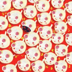 Rule 34 | animal, chinese zodiac, dated, mouse (animal), no humans, original, ramb chop, red background, simple background, smile, year of the rat