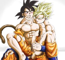 Rule 34 | 2boys, abs, anal, censored, dragon ball, dragonball z, handjob, male focus, male penetrated, multiple boys, muscular, pectorals, penis, saliva, selfcest, son goku, tail, torn clothes, yaoi