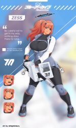 Rule 34 | 1girl, absurdres, blue archive, blue eyes, breasts, cannon, eyepatch, highres, holding tool, large breasts, nightingery, orange hair, science, zess (zesty jesus)