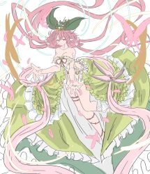 Rule 34 | absurdres, backless outfit, breasts, cleavage, flower, granblue fantasy, hair flower, hair ornament, highres, leaf, leaf on head, low twintails, monster girl, mou pl, pink hair, plant girl, plant on head, pointy ears, sprout on head, thorns, twintails, yggdrasil (granblue fantasy)