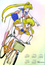 Rule 34 | 2girls, aino minako, bicycle, bishoujo senshi sailor moon, blonde hair, boots, calendar (medium), highres, multiple girls, sailor moon, sailor venus, tagme, tsukino usagi