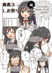 Rule 34 | 1girl, asashio (kancolle), bad id, bad twitter id, black dress, black hair, blue eyes, clenched hand, closed eyes, comiching, dress, green eyes, highres, kantai collection, long hair, middle finger, multiple views, one eye closed, open mouth, pinafore dress, sleeveless dress, smile, speech bubble, thumbs up, white headwear