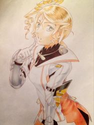 Rule 34 | 10s, 1girl, alisha diphda, blonde hair, drill hair, gauntlets, green eyes, parted lips, side drill, solo, tales of (series), tales of zestiria, traditional media, ubo (ubo tales)
