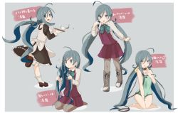Rule 34 | 10s, 1girl, ?, ??, adjusting hair, ahoge, akanbe, alternate costume, apron, bare legs, between legs, blouse, blue hair, blush, boots, bow, bowtie, camisole, coffee cup, collar, cup, disposable cup, dress, enmaided, eyelid pull, finger to eye, frills, grey eyes, grey hair, hair between eyes, hand between legs, hand on own chest, highres, kantai collection, kiyoshimo (kancolle), kneeling, leash, long hair, looking at viewer, low twintails, maid, maid apron, multicolored hair, multiple views, open mouth, pantyhose, riz (ravel dc), school uniform, seiza, shirt, sitting, sleeveless, sleeveless dress, spilling, standing, tongue, tongue out, translated, tray, twintails, tying hair, underwear, very long hair