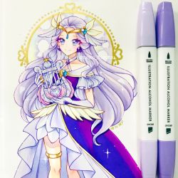 Rule 34 | commentary request, cure earth, dress, earrings, fuurin asumi, hair ornament, harp, healin&#039; good precure, highres, instrument, jewelry, long hair, magical girl, precure, purple dress, purple hair, smile, sparkle, traditional media